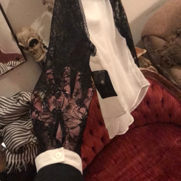 Sheer White Button Up With Lace Sleeves - Picture 5 of 7